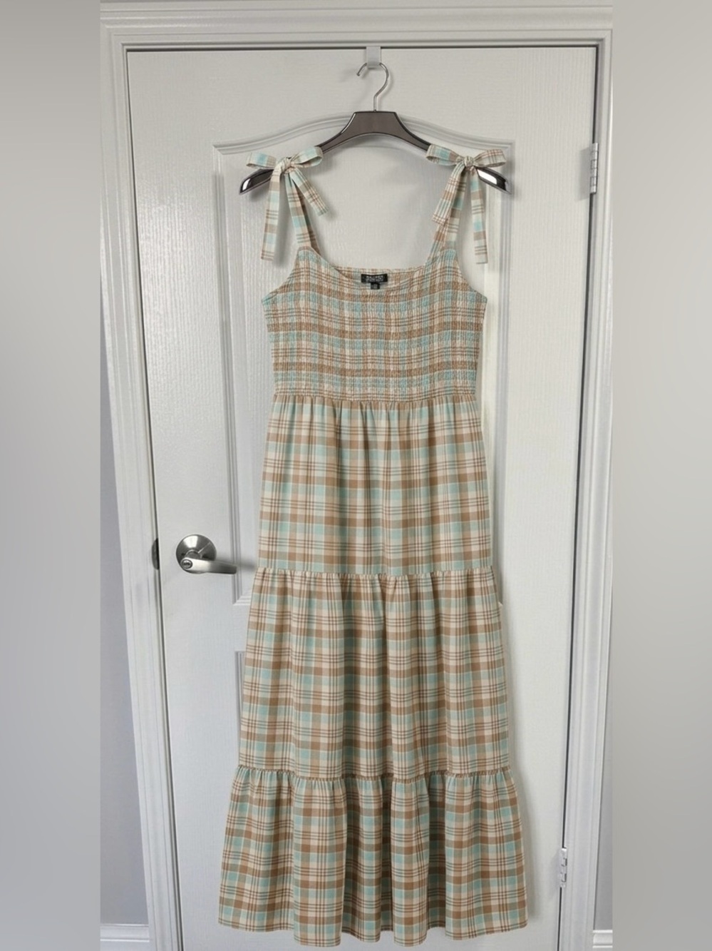 George Plaid Smocked Tiered maxi dress